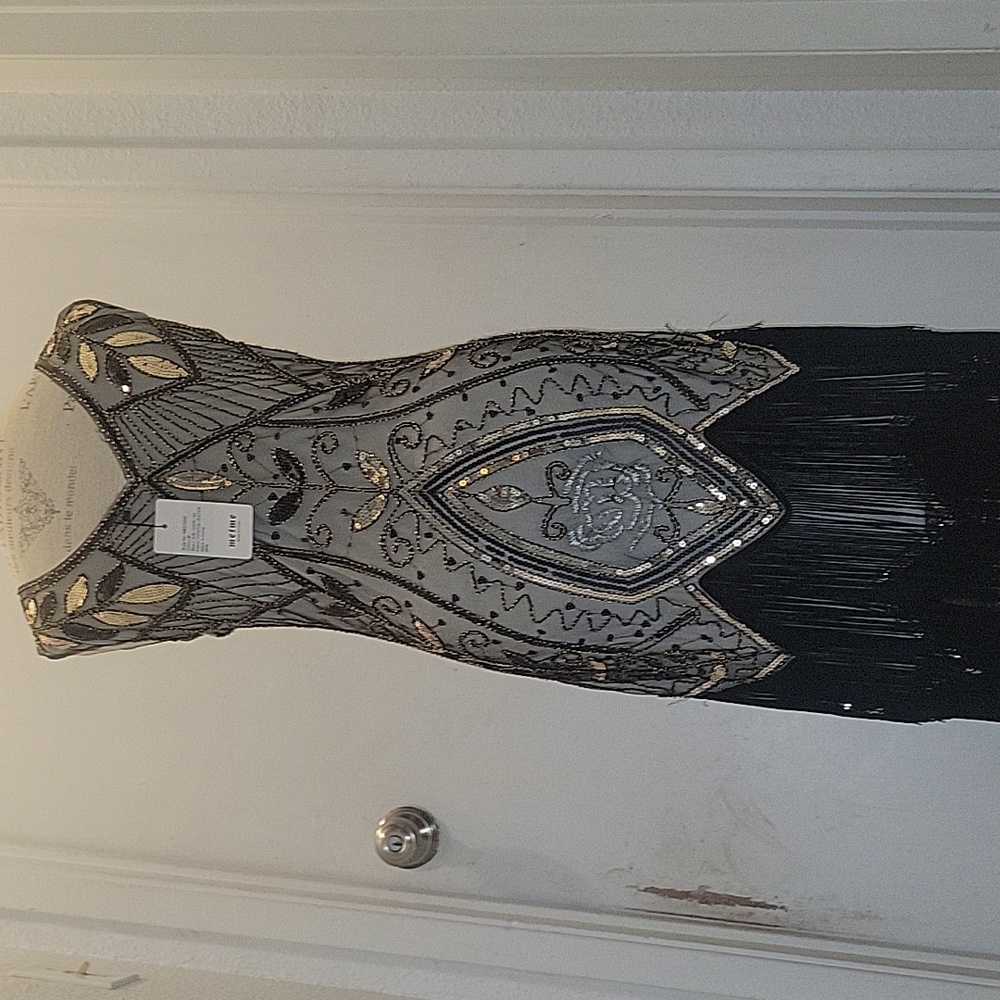 Metme 1920 Gatsby Flapper Black and Gold Beaded Dress NWT - Picture 6 of 10